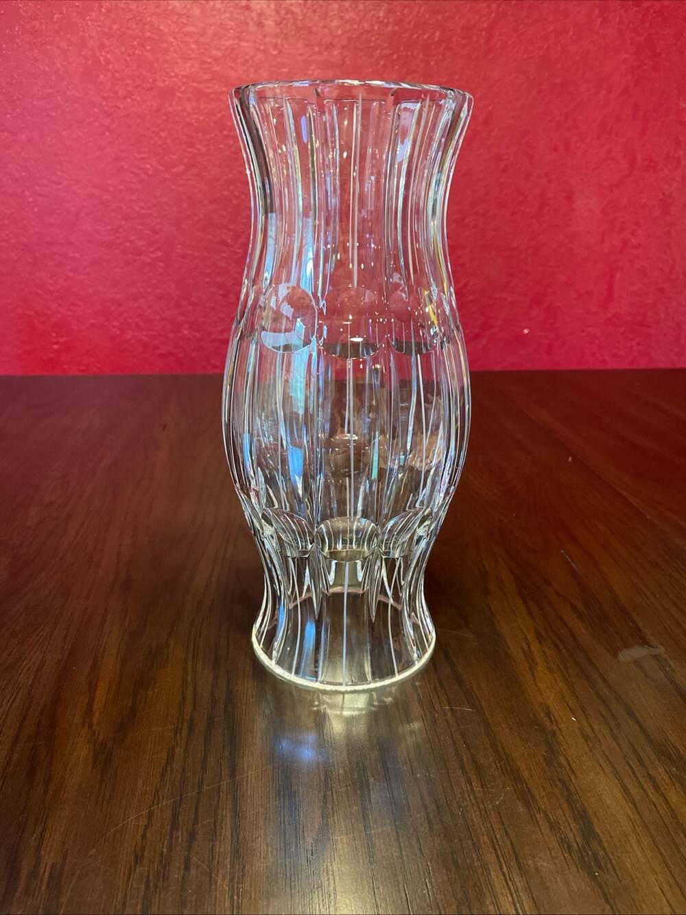 Vintage Lead Crystal Fluted Hurricane Lamp Shade. Made in Poland